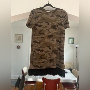 Zara Trafaluc Camouflage Dress w/Black Faux Fur Hem~Small~